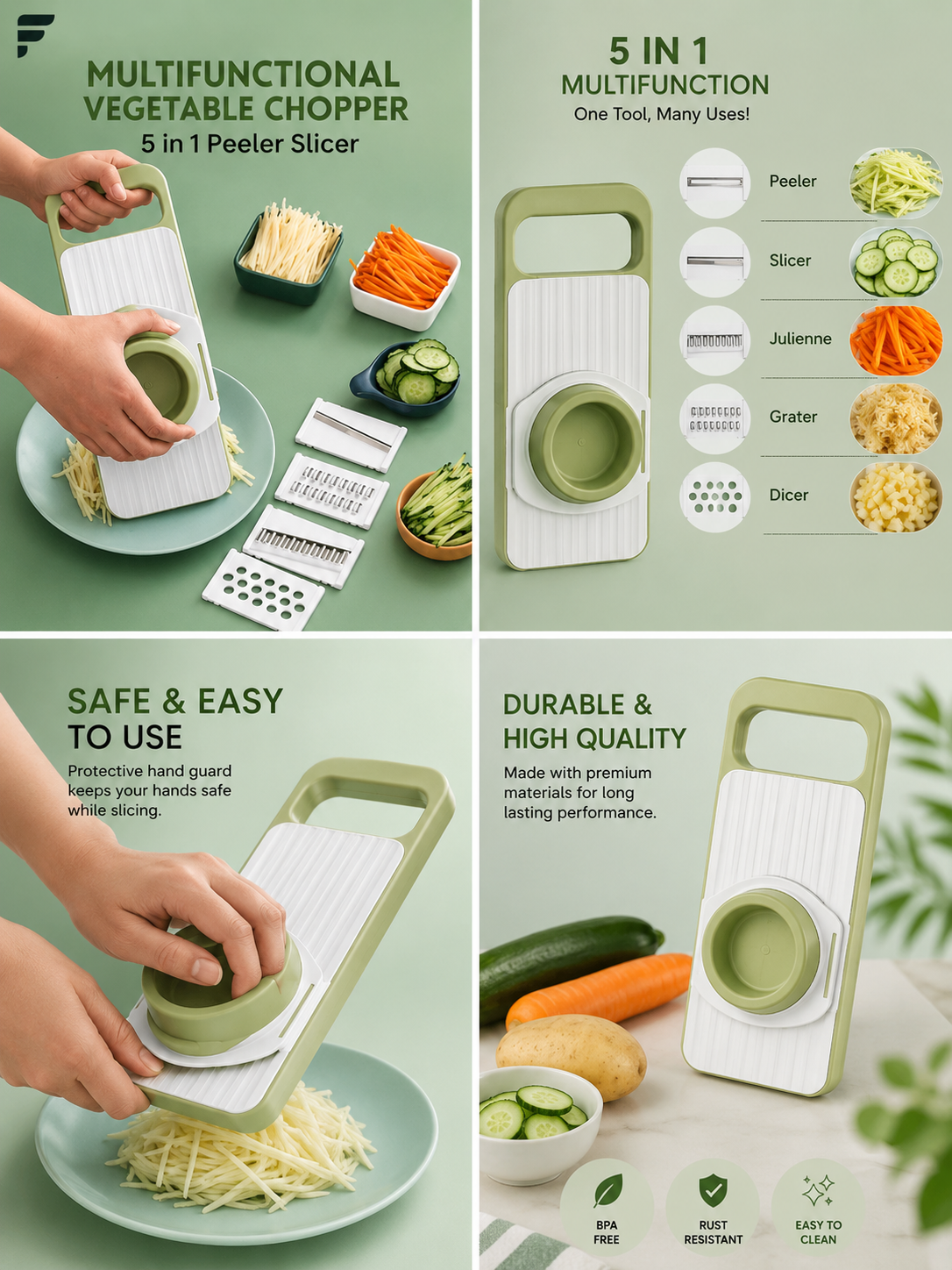 5 in 1 Grater and Slicer with Stainless Steel Blade, Multi-functional Vegetable Fruit Slicer for Kitchen