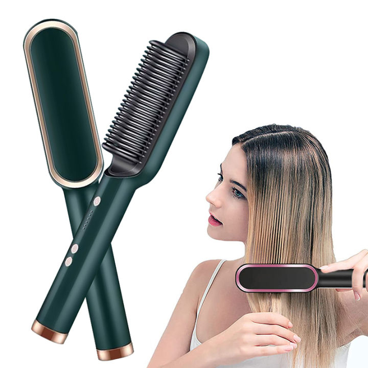 Electric Straightening Hair Brush Straightener Curler Heating Styling Comb