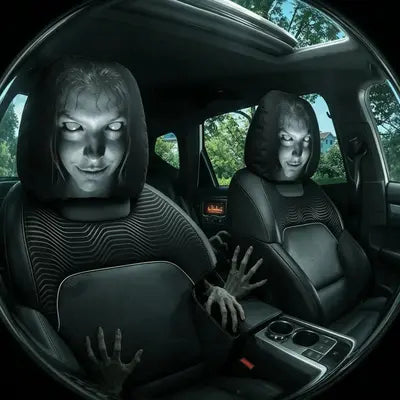 Car Headrest Cover, 4PCS Scary Head Rest Cover for Car, Seat Headrest Protector