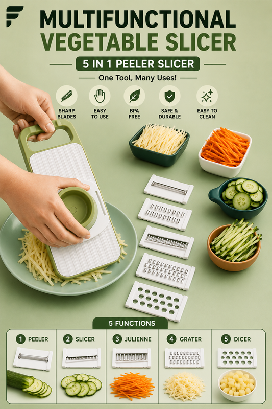 5 in 1 Grater and Slicer with Stainless Steel Blade, Multi-functional Vegetable Fruit Slicer for Kitchen