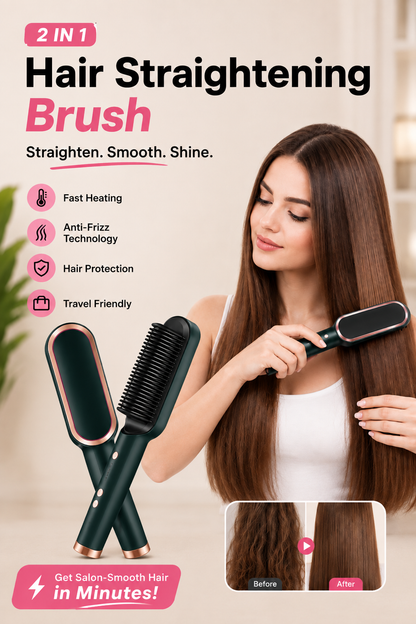 Electric Straightening Hair Brush Straightener Curler Heating Styling Comb