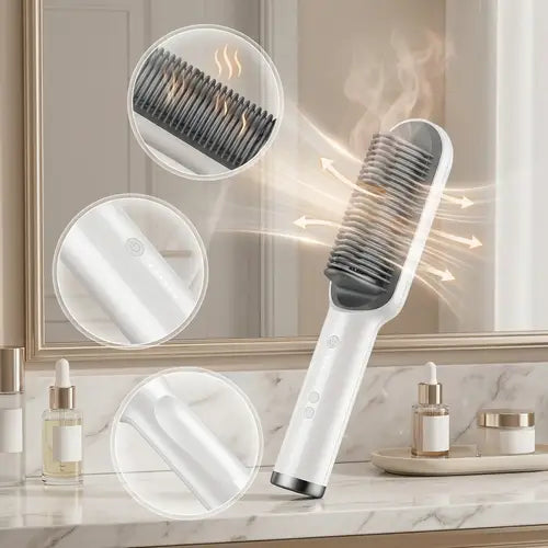 Electric Straightening Hair Brush Straightener Curler Heating Styling Comb