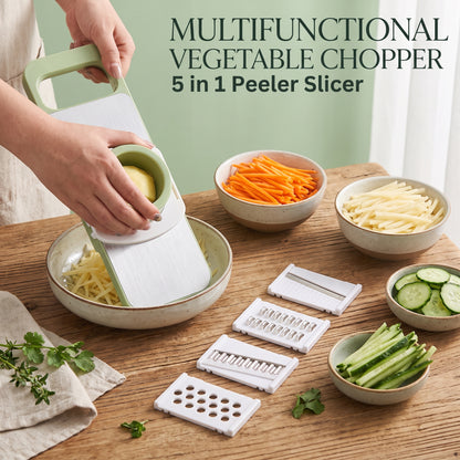 5 in 1 Grater and Slicer with Stainless Steel Blade, Multi-functional Vegetable Fruit Slicer for Kitchen