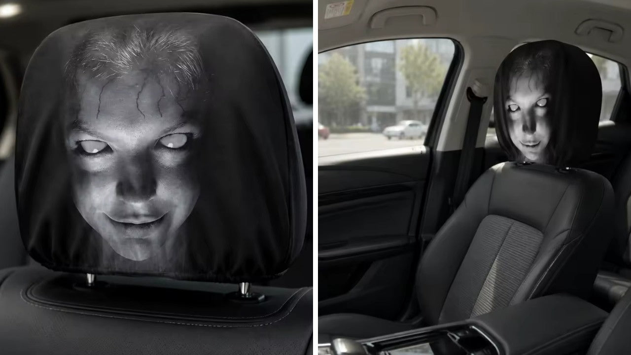 Car Headrest Cover, 4PCS Scary Head Rest Cover for Car, Seat Headrest Protector